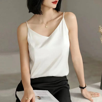 Sexy Strap Crop Top Fashion Silky Camisole Women’s Inner With White Bottoming Satin Top Summer V-neck Thin Section Y2K Camisole