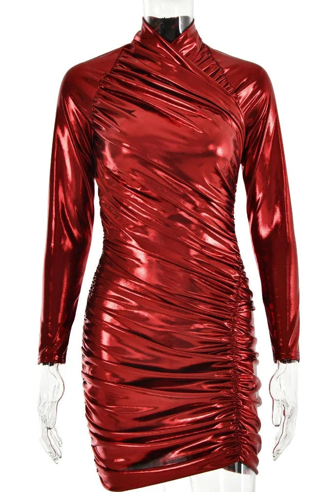 Elegant Pleated Zipper Irregular Mini Dress