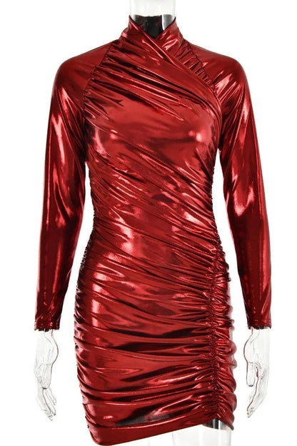 Elegant Pleated Zipper Irregular Mini Dress
