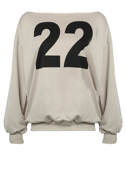 Figure Print Casual Loose Sweatshirts Women  Autumn WInter New Fashion Off Shoulder Slash Neck Streetwear Pullovers