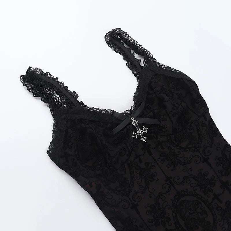 Lace Trim Backless Flocking Corset