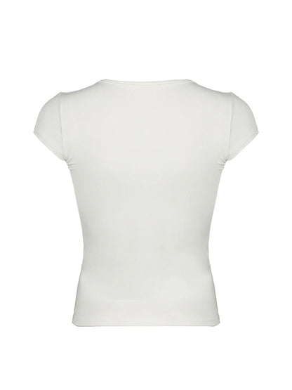 White Solid Lace Trim V Neck Slim Basic Short Sleeve T Shirt Women Elegant Fashion Sexy Korean Tees
