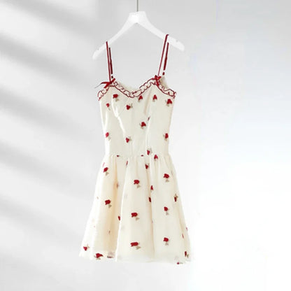 Voguable Woman Korean Suit Kawaii Floral 2 Piece Dress Set Elegant Short Cardigan Beach Sleeveless Y2k Mini Dress Chic