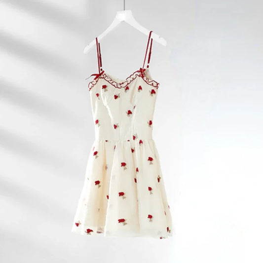 Voguable Woman Korean Suit Kawaii Floral 2 Piece Dress Set Elegant Short Cardigan Beach Sleeveless Y2k Mini Dress Chic