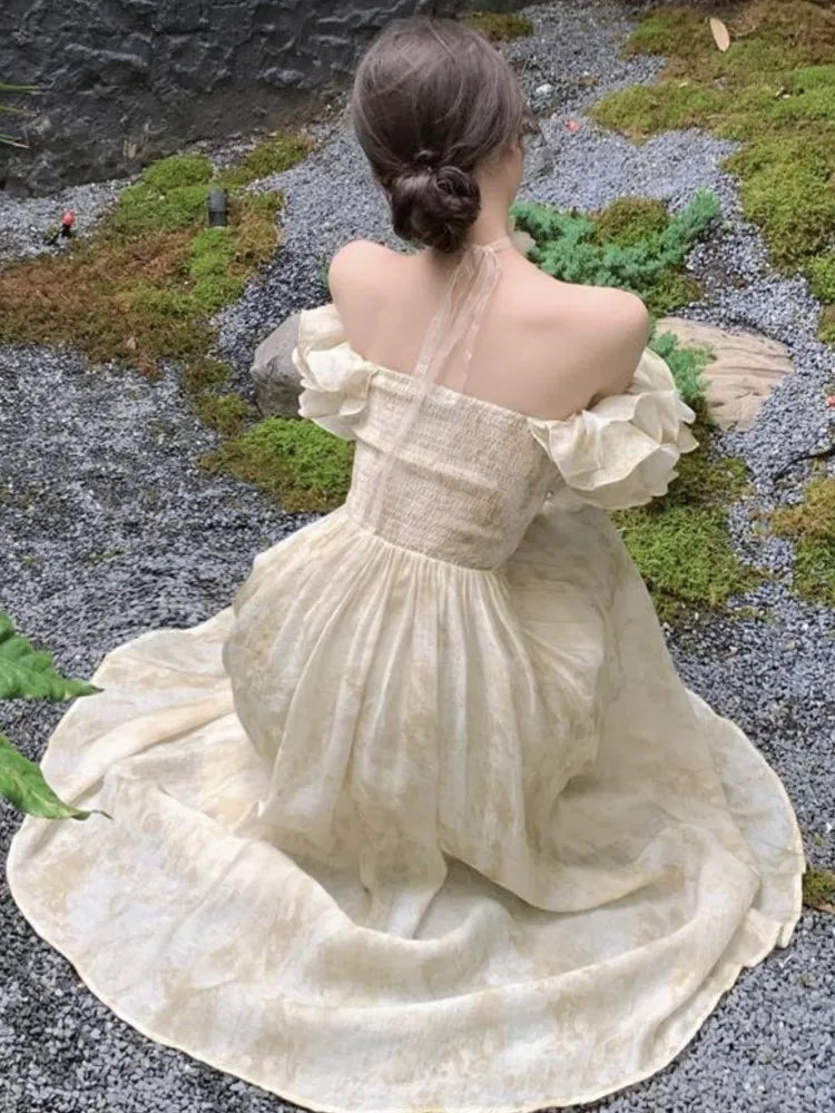 Summer New Floral Midi Dresses for Women Elegant Casual Birthday Party Dress Vintage Chic A-Line Prom Robe Wedding Vestido Mujer