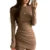 Sexy Dress Women Party Clothes Solid Color Round Neck Long Sleeve Ruched Bodycon Mini Dress Cocktail Dresses Streetwear