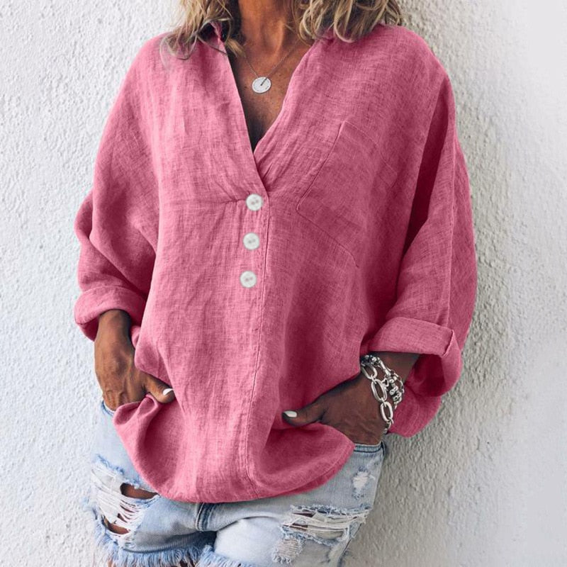 Camisa de lino elegante con cuello en V | Ideal para el día a día