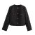 Autumn O neck Soft Woolen Black Tweed Coat Cropped Vintage Women Front Pocket Single-Breated Buttons Short Blazer Elegant Jacket