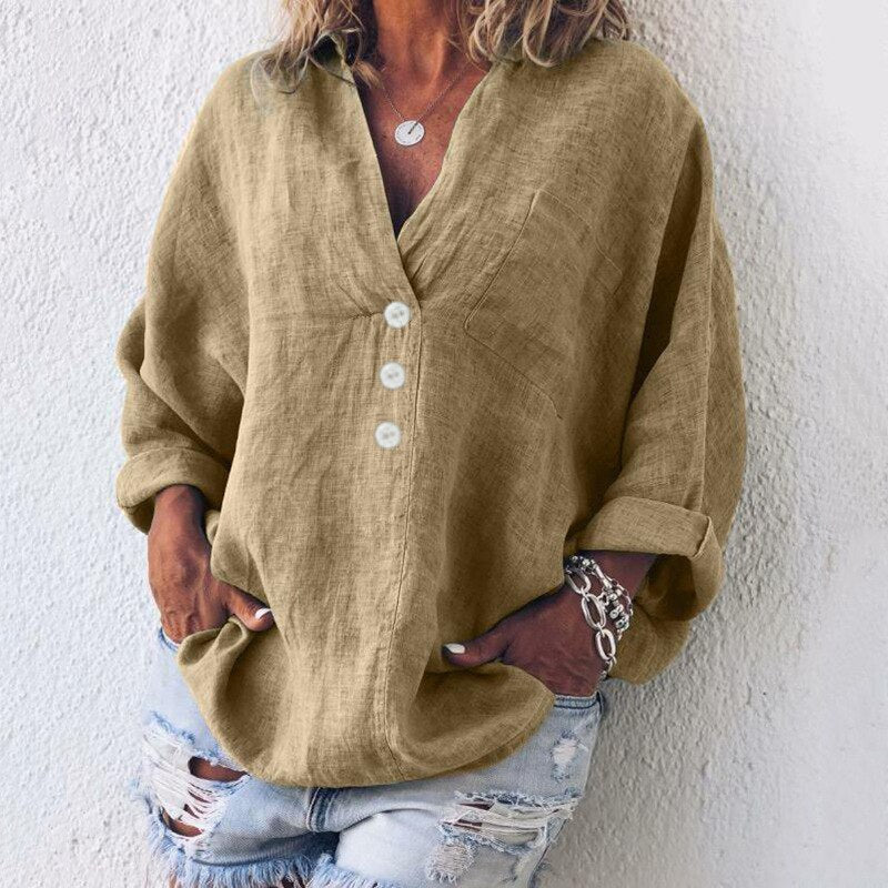 Camisa de lino elegante con cuello en V | Ideal para el día a día