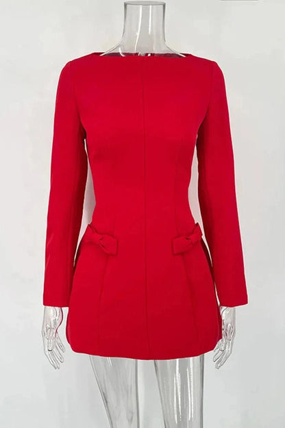 A-Line Mini Dress with Long Sleeves and High Waist