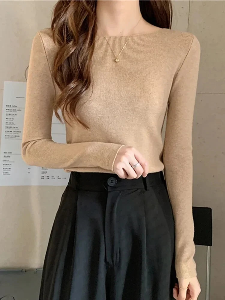 Fashion Ribbed Women Sweater Knitted Soft Pullovers Jumpers Basic Solid Soft Long Sleeve Sweaters For Women Autumn Winter Tops