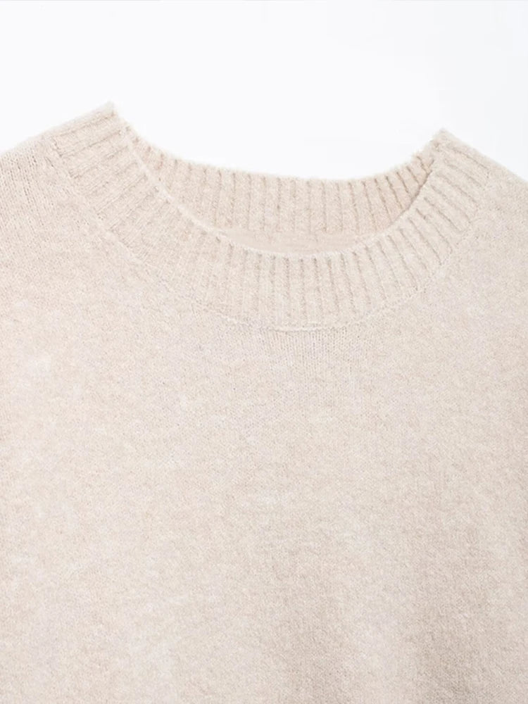 Casual Knitted O-neck Sweaters Women Retro Loose Solid Pullover Sweater Female Autumn Chic Elegant Street All-matching Tops