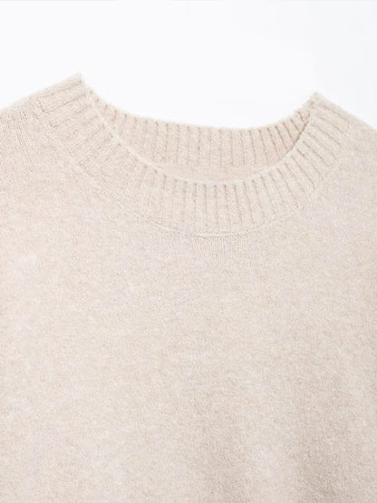 Casual Knitted O-neck Sweaters Women Retro Loose Solid Pullover Sweater Female Autumn Chic Elegant Street All-matching Tops