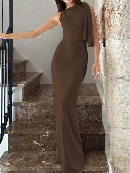 Patchwork O Neck Sleeveless Maxi Dress