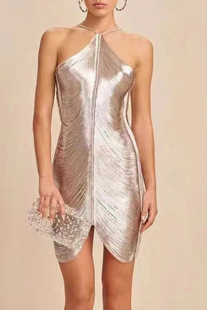 Elegant Straps Sleeveless Bodycon Mini Dress
