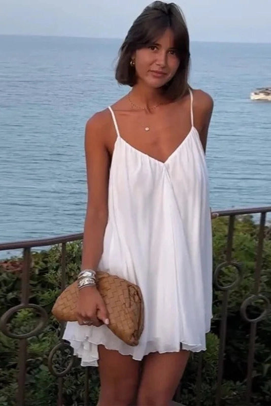 Sleeveless Mini Dress with Straps and High Waist