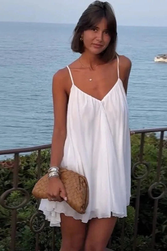 Sleeveless Mini Dress with Straps and High Waist