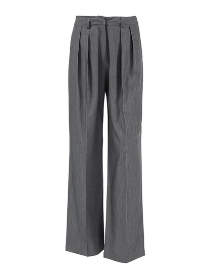 New Autumn Gray Straight Pant Cotton Blend Solid Color High Wiast Loose Woman Trouser Casual Simple Female Clothing New