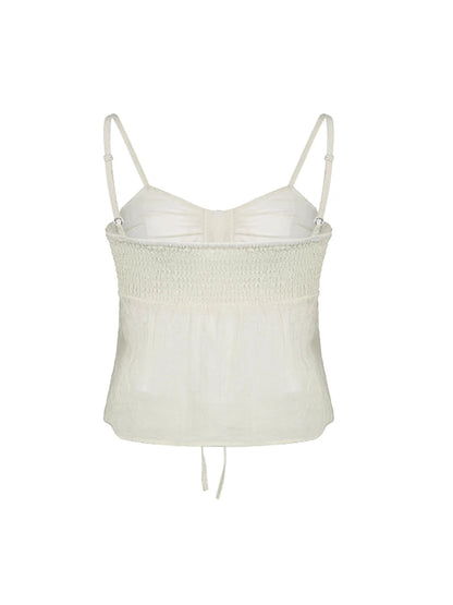 Fairycore Sweet Solid Shirring Camisole Women Summer Vacation Korean Clothing Crop Top