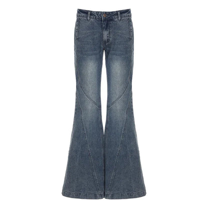 Y2K Low Waisted Washed Flare Jeans Korean Streetwear Blue Slim Fit Denim Pants Fashion Lady Casual Boot Cut Trousers