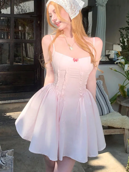 Y2K Slim Princess Short Dresses for Women Summer Spaghetti Strap Corset A-line Solid Birthday Party Dress Prom Vestidos Mujer