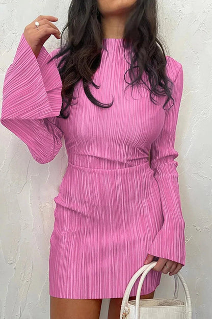 Elegant Pleated Mini Dress with Long Sleeves
