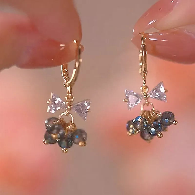 Lizakosht Peach Zircon Bow Earrings for Women Fashion Jewelry Gifts