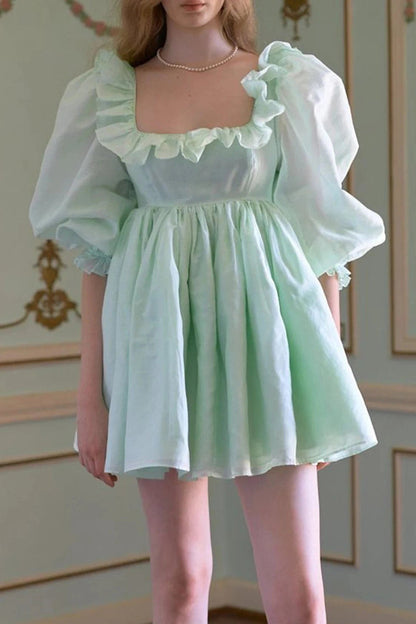 Puff Sleeve Square Collar A-Line Mini Dress