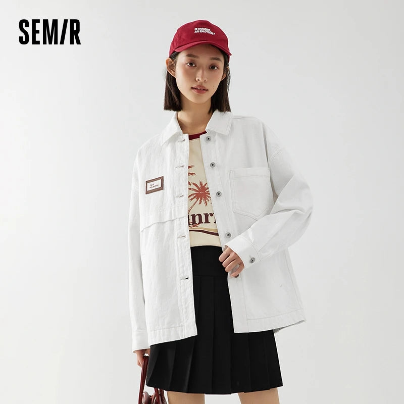 Denim Jacket Women Mid-Length Lapel Fashion Autumn Loose Pure Cotton Jacquard Minority Jacket