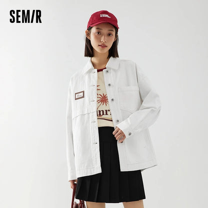 Denim Jacket Women Mid-Length Lapel Fashion Autumn Loose Pure Cotton Jacquard Minority Jacket
