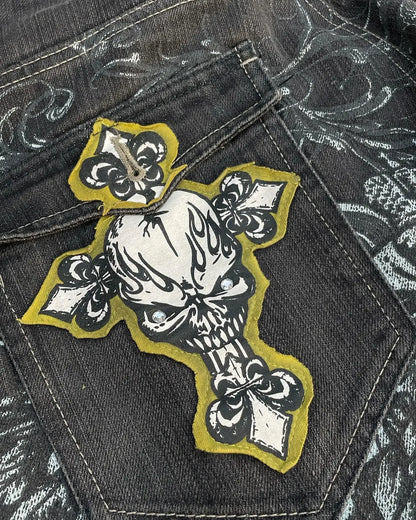 Skull Cross Print Wide Pants