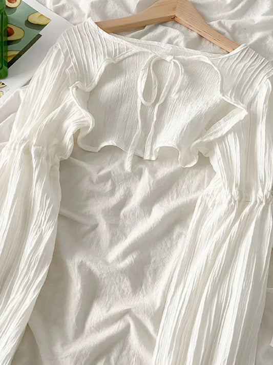 Y2k Sun Protection Cardigan Women' Clothing Thin Crop Tops Bandage Long Sleeve Blouse Cape Femme Ruffles Korean Sweater