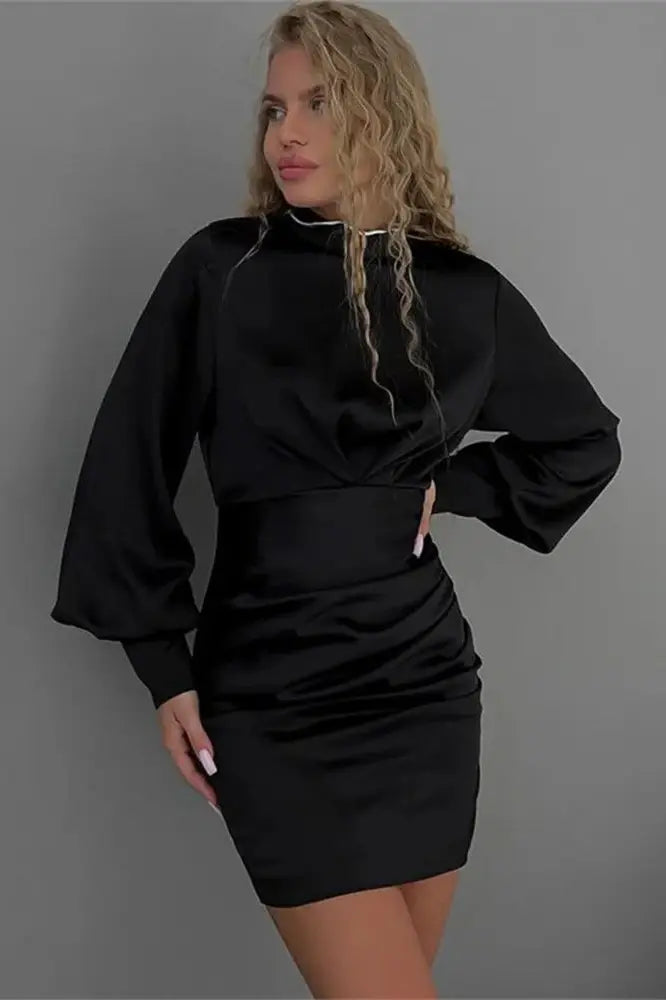 Patchwork Satin Backless Mini Dress