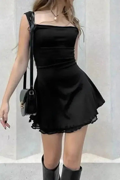 Sleeveless A-Line Mini Dress with Double Layered Design