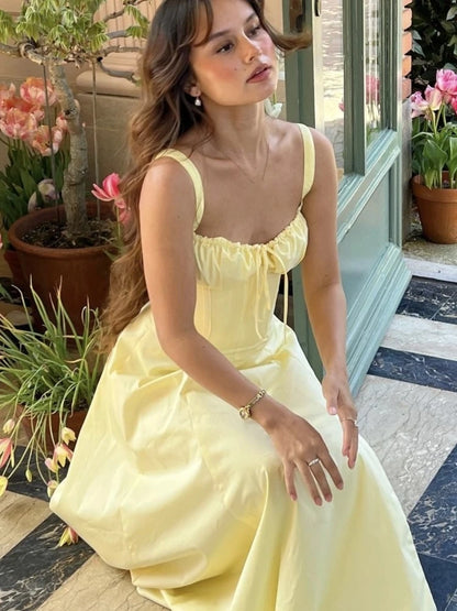 French Vintage Strap Birthday Party Dress High Split Lace-up Summer Off Shoulder A-line Sleeveless Prom Robe Solid Vestido Mujer