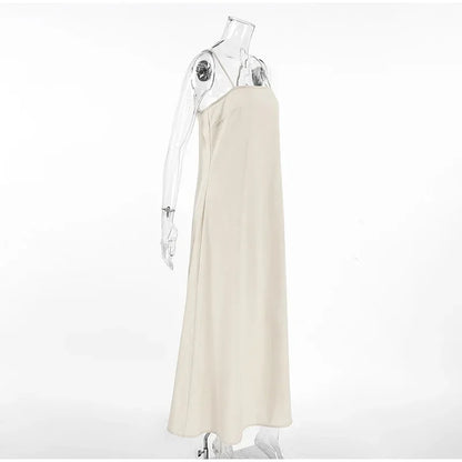 Slip Dress Women Summer Cotton Lined Loose Dresses Sleeveless Thin Straps White Long Dresses Backless Beach Holiday Dresses
