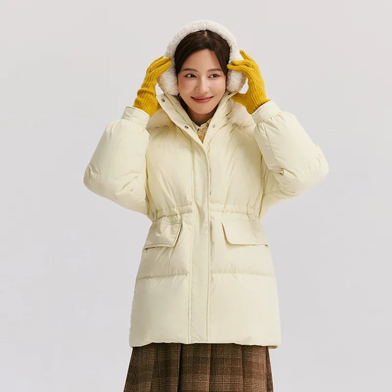 Down Jacket Women Mid-Length Fur Collar Hooded Warm  Winter New Temperament Loose Waterproof Windproof Down Jacket