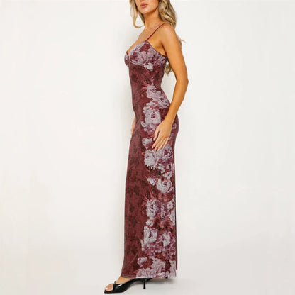 Vintage Backless V-neck Sleeveless Bodycon Slip Dress