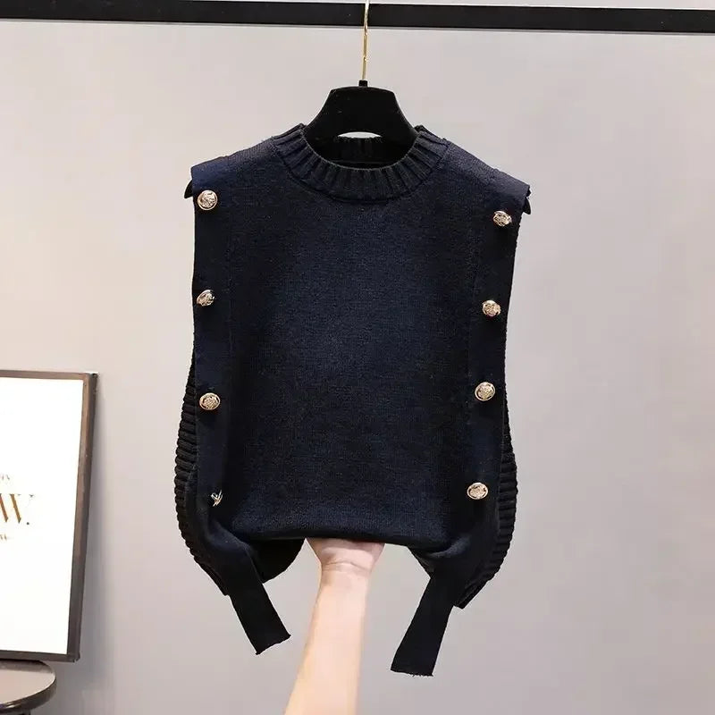 Women’s waistcoat spring and autumn outer wear pullover sweater  fashion casual new ladies sleeveless round neck knitted top