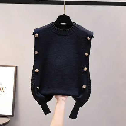 Women’s waistcoat spring and autumn outer wear pullover sweater  fashion casual new ladies sleeveless round neck knitted top