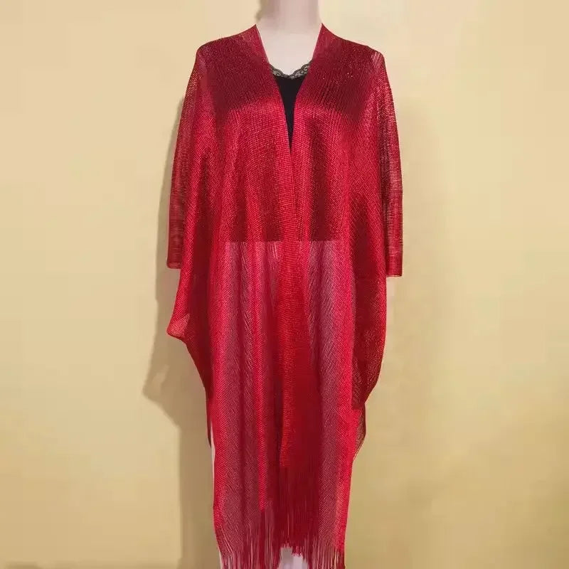 Sexy Fringe Tassel Mesh Sheer Shiny Knitted Tunic Beach Cover Up Cover-ups Beach Dress Beach Wear Beachwear Female Women