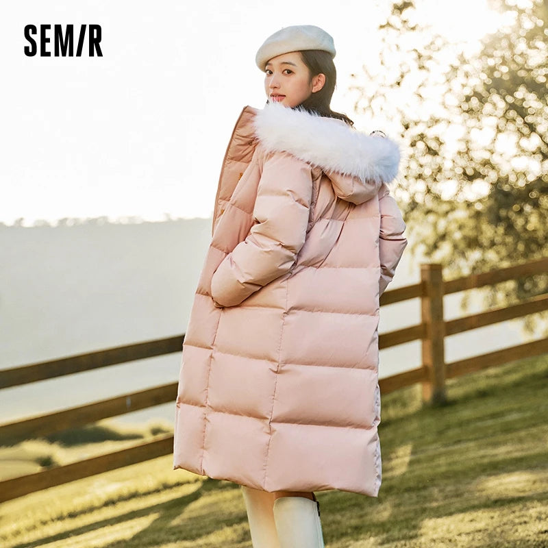 Down Jacket Women Long Length Three-Proof Windproof Loose Winter  New Warm Fur Collar Hooded Coat Down Jacket