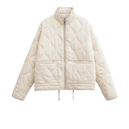Winter New Women’s Clothing Style Commuting Leisure Warm Stand Collar Loose Pocket Diamond Grid Cotton Coat