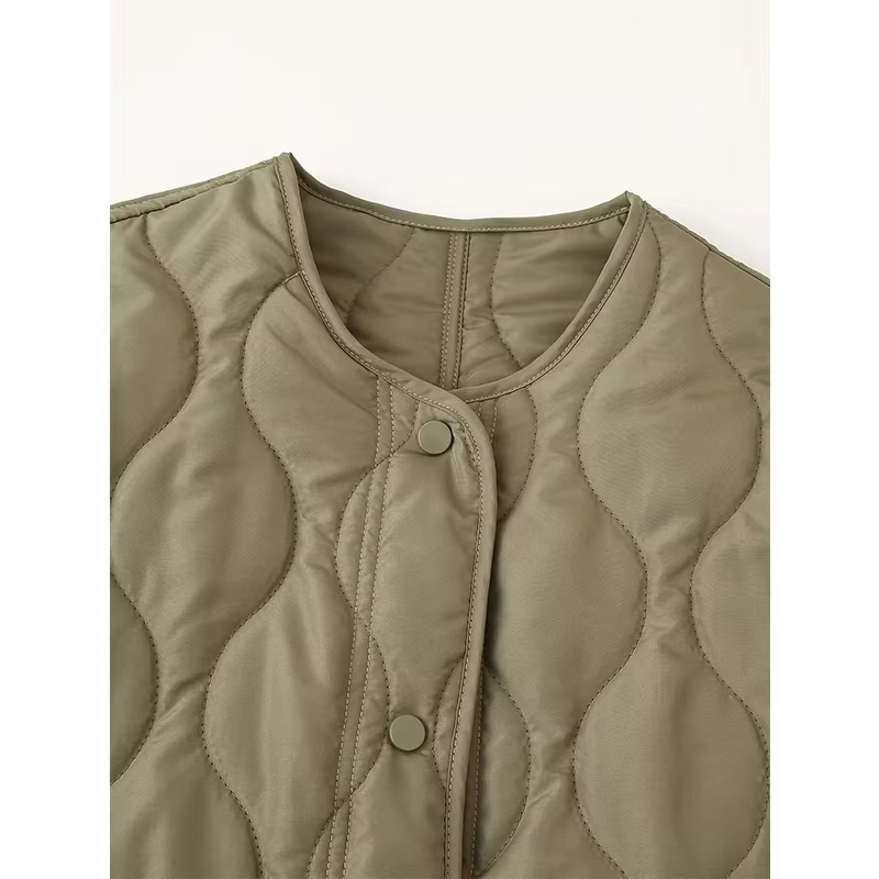 Abrigo acolchado con cuello redondo y botones para mujer, fácil de llevar | Ideal para otoño/invierno
