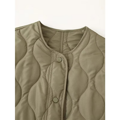 Abrigo acolchado con cuello redondo y botones para mujer, fácil de llevar | Ideal para otoño/invierno