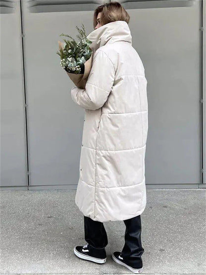 Winter Female Parkas Outwear Loose Lace-Up High Waist Long Sleeve Pocket Lapel Bandage Coat For Women Solid Parkas