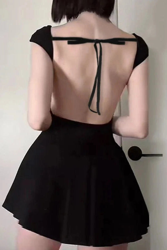 Sleeveless A-Line Bodycon Mini Dress with Tie-Up Detail