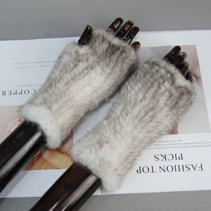 Winter Warm Fingerless Mink Fur Gloves