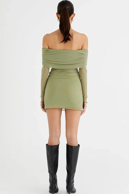 Off Shoulder Long Sleeve Mini Dress