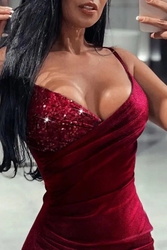 Sequin Velvet Mini Dress with Ruched Wrap